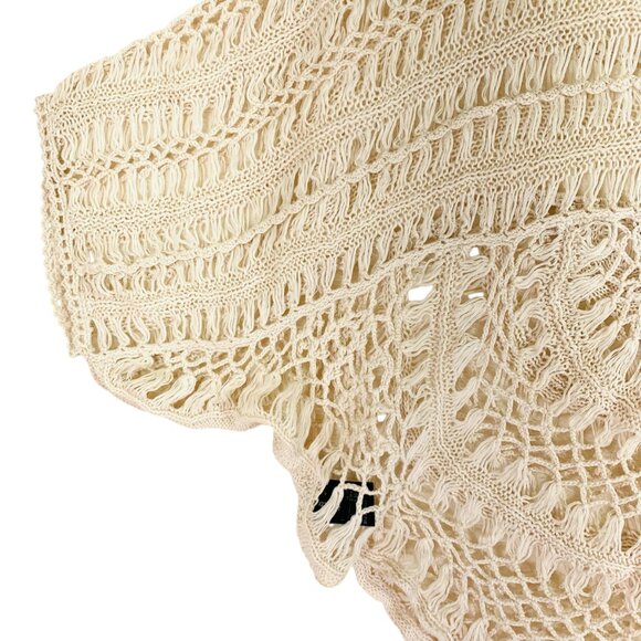 Buffalo lace crochet knit womens top cropped poncho boho color vanilla sz Large - Picture 8 of 16